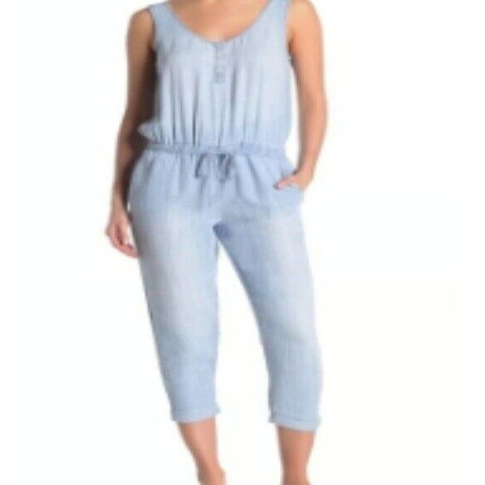 Cloth & Stone Womens Blue Tencel Tie Dye Halter Neck Jumpsuit Small Pockets Boho